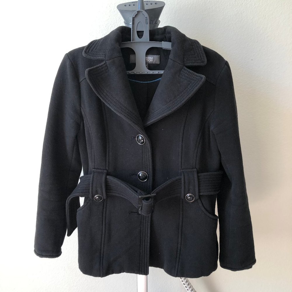 KENNETH COLE Reaction Black Button Up Pea Coat - S